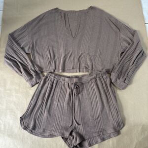 Shein Curve 2X Brown Mushroom Colored Pj Shorts Set Cozy Pajamas